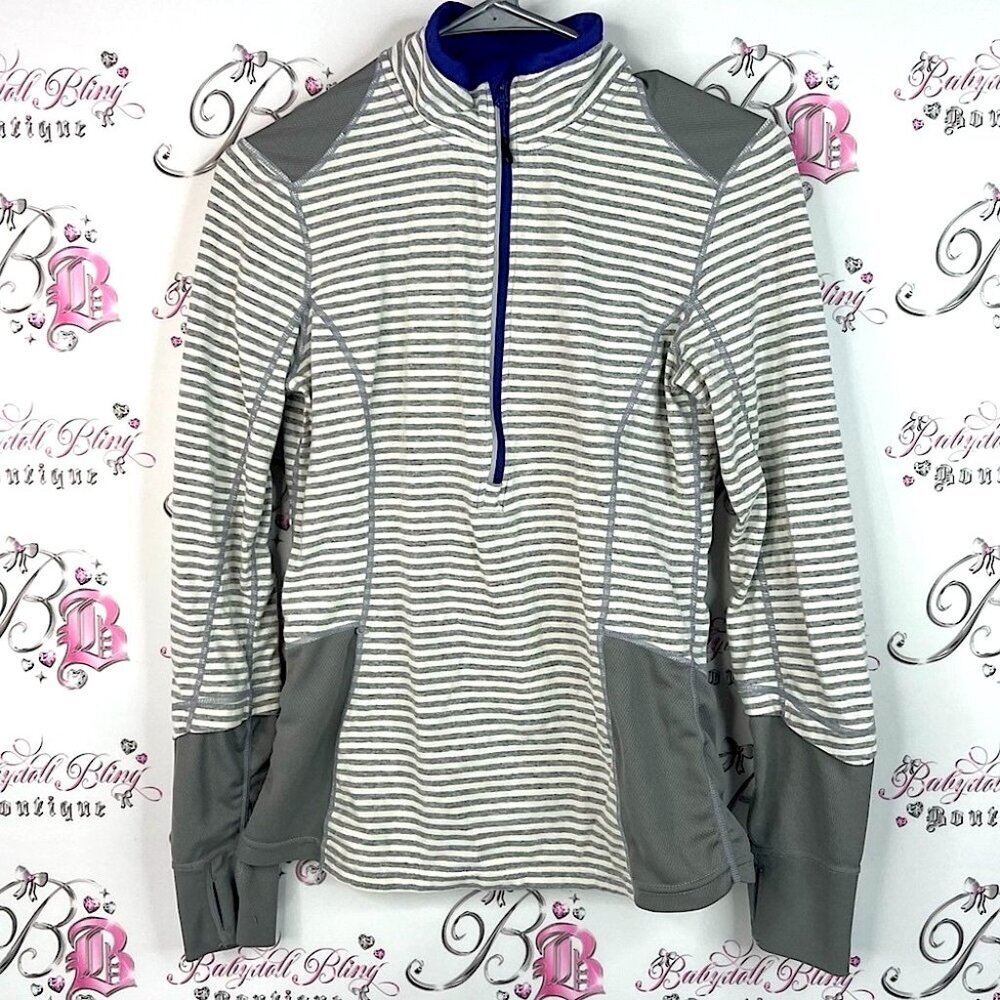 MPG long sleeve sweater pull over half zip workout Blue and Gray Activewear Top